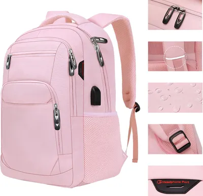 Produktbild von OKWISH Bag Rucksack Schule Arbeit & Freizeit Outdoor Sport Wandertasche Fahrradrucksack Mit USB Laptoprucksack Daypack Rosa
