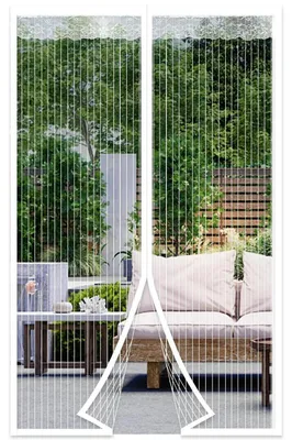 Productafbeelding van Vliegenraam voor deur, 100x210 cm, wit, met magneetsluiting, insectenwerend, zonder boren, geschikt voor balkondeuren