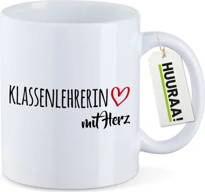Produktbild von Huuraa Kaffeetasse Klassenlehrerin mit Herz 330ml Weiß Keramik Kaffeebecher Geschenkidee
