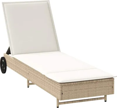 Produktbild von Sonnenliege mit Rollen und Auflage Beige Poly Rattan