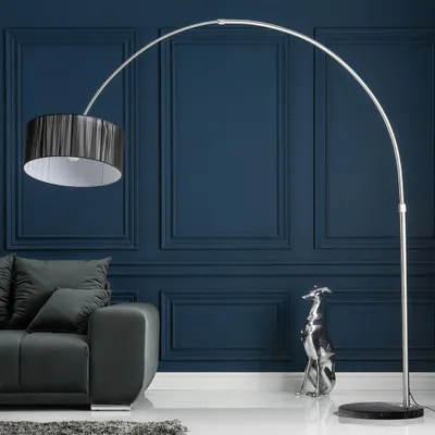 Produktbild von cagü: XL Design Bogenlampe LUMA Schwarz mit Marmorfuß Schwarz 205-225cm Höhe verstellbar Designklassiker