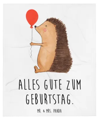 Produktbild von Mr. & Mrs. Panda Plaid Igel Luftballon - Weiß - Geschenk, Happy Birthday, Tagesdecke, Flauschige Decke, Bettdecke, Sofaüberwurf, Ballon, Lustige Sprüche, Glückwunsch