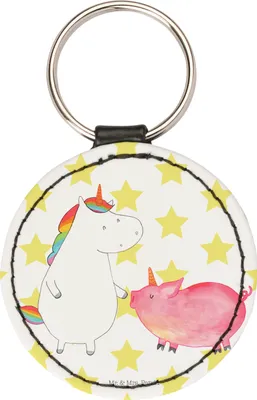 Produktbild von Mr. & Mrs. Panda Anhänger Einhorn Schwein - Weiß - Geschenk, Freundin, Unicorn, Schlüsselanhänger, Deko, Bedruckt, Taschenanhänger, schlüsselring, edel, Einhörner