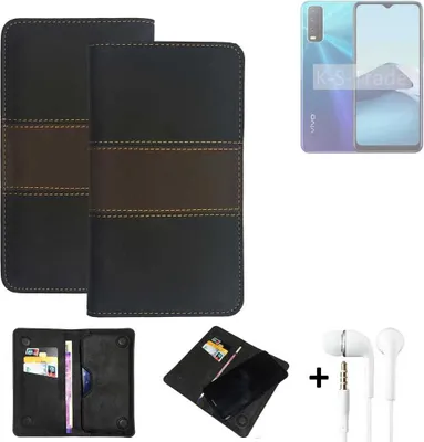 Produktbild von K-S-Trade Handyhülle + Kopfhörer kompatibel mit Vivo Y20s Schutzhülle Walletcase Bookstyle Tasche Schutz Case Hülle Wallet Cover Kunstleder