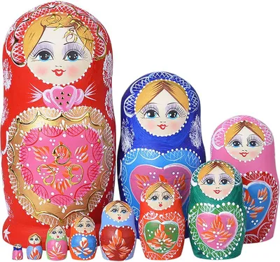 Productafbeelding van Matroshkas Knoppen handgemaakt lindehout cadeau - Set van 10 - Speelgoed Matrushka Russische nesting poppen