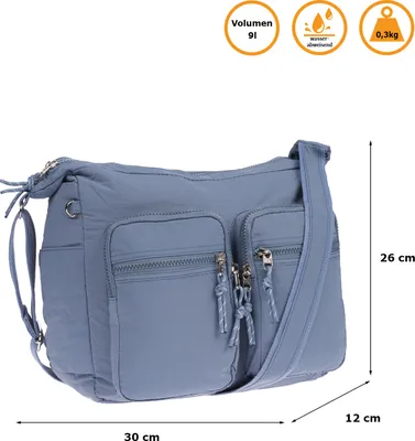 Produktbild von Große Damen Tasche Schultertasche Umhängetasche Henkeltasche Nylon Optik Bag Hellblau