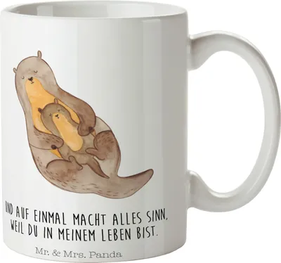 Produktbild von Mr. & Mrs. Panda Kaffeetasse Otter Kind - Weiß - Geschenk, Tasse, Frühstücksbecher, Baby, Mama, Becher, Familie, cappuccinotasse, Teetasse, Mutter, Tochter