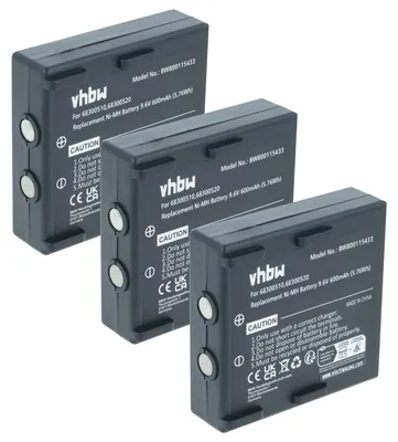 Produktbild von vhbw 3x Akku Ersatz für Hetronic 68300530, 68300520, 68300510, 68300525 für Industrie-Funkfernsteuerung Fernbedienung (600 mAh, 9,6 V, NiMH) - Schwarz