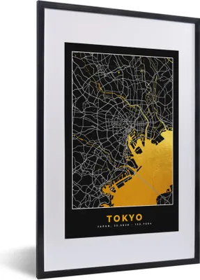 Produktbild von MuchoWow® Gerahmtes Poster Tokio - Stadtplan - Gold - Karte 40x60 cm - Poster mit Schwarzem Bilderrahmen Wandposter Rahmen Foto Bilder - Poster in Rahmen