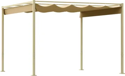 Image de Outsunny Pergola Rétractable Coulissante 3 x 3 m, tonnelle de Jardin à fixation magnétique Tissu Polyester Haute densité 180g/m² résistant aux UV, pour patios, jardin, terrasse, arrière-cours, kaki