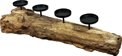Produktbild von Adventskranz Holz länglich Teakholz 4 Kerzenhalter Natur Tischleuchter
