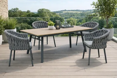 Produktbild von Destiny MOLINO SAN MARINO Sitzgruppe 4 Sessel + Tisch 180x90cm, rechteckig, holzfarben