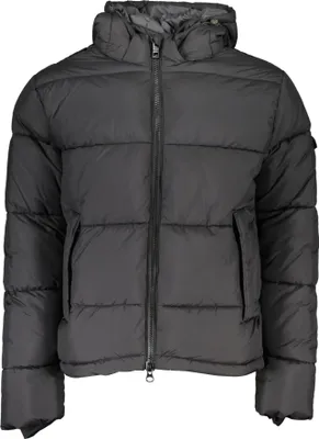 Produktbild von Herrenjacke schwarz mit Kapuze und Taschen aus recycelten Fasern