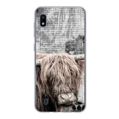 Produktbild von MuchoWow® Handyhülle Schutzhülle Hülle für Samsung Galaxy A10 Schottischer Hochländer - Vintage - Text Silikon Softcase Handy Hülle - Schutzhülle