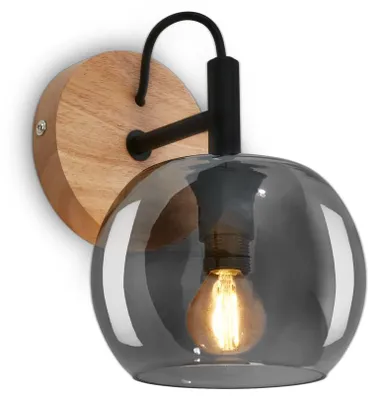 Produktbild von Wandleuchte 1 Flammig Wandlampe E14 Lampe Strahler Rauchglas Holz Schwarz