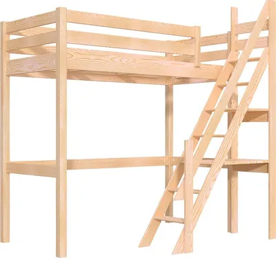Produktbild von Hochbett holz 90x200 Sylvia mit Müllertreppe - Roh (ohne Lack)