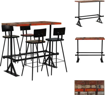 Imagen del producto de vidaXL Juego de mesa de bar de 5 piezas, madera maciza, varios colores - Conjuntos de comedor