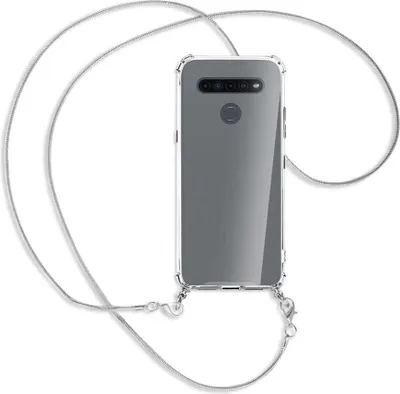 Produktbild von Handykette Backcover-Schutzhülle mit Band (Metall silberfarben) für LG K41S LM-K410 - silberfarbene Kette Snake