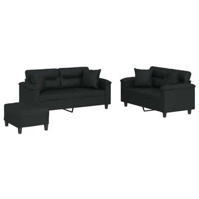 Produktbild von vidaXL 3-tlg. Sofagarnitur mit Kissen Schwarz Kunstleder