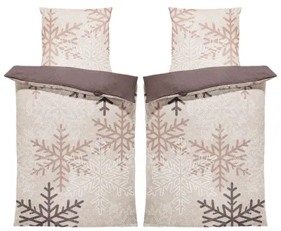 Produktbild von 4 teilig Winter Bettwäsche 135x200 cm Schneeflocken Kristalle beige Fleece
