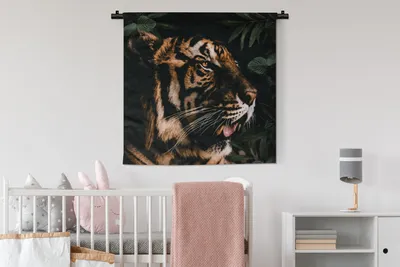 Produktbild von MuchoWow® Wandteppich Wandbehang Tiger - Blätter - Tier 90x90 cm Tapisserie Dekoration Wandtuch - Wandaufhänger