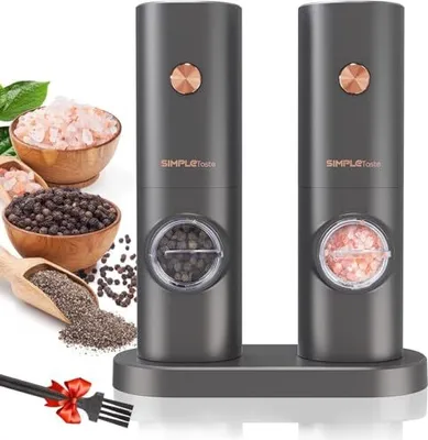 Produktbild von SimpleTaste Elektrische Salzpfeffermühle, Set 2, Gewürzmühlen batteriebetrieben 4 AAA Verstellbare Keramikschleife