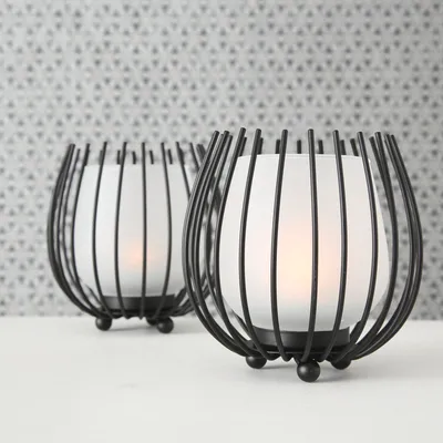 Immagine prodotto di Boltze Windlicht Laval (2-tlg, schwarz, Glas, Eisen, 12cm Höhe, modernes Design)