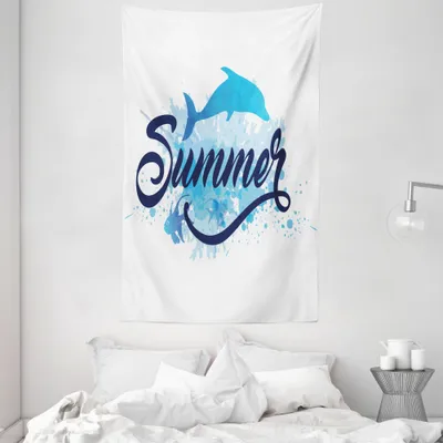 Produktbild von ABAKUHAUS Delphin Wandteppich und Tagesdecke, Vibrierende farbige Fische aus Weiches Mikrofaser Stoff Waschbar ohne Verblassen Digitaldruck, 140 x 230 cm, Dunkelblau Hellblau
