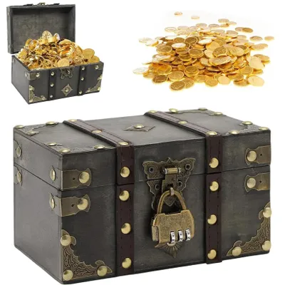 Productafbeelding van Houten Vintage Schatkist met Slot 18 x 11 x 10 cm
