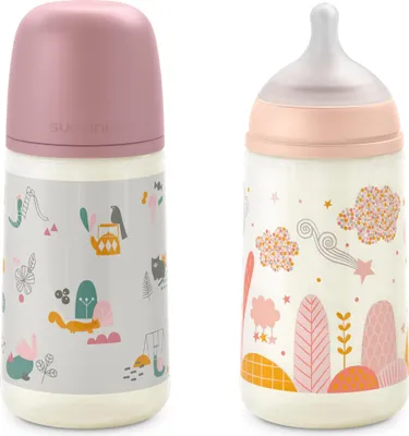 Immagine prodotto di Suavinex confezione da 2 biberon 270 ml con tettarella fisiologica SX Pro in silicone con valvola anticolica flusso di alimentazione medio (M) per bambini +3 mesi Dreams Pink 2 x 270 ml Dreams Pink