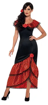 Produktbild von Flamenco Senorita Kostüm Schwarz Kleid & Kopfbedeckung Halloween Smiffys