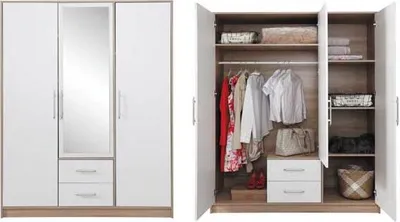 Immagine prodotto di Armadio Armadio ad ante battenti Smart 150x56x190cm rovere Sonoma bianco specchio 3 ante