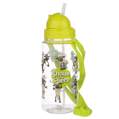 Produktbild von Shaun das Schaf nachhaltige BPA-freie 450-ml-Kinderwasserflasche mit Strohhalm