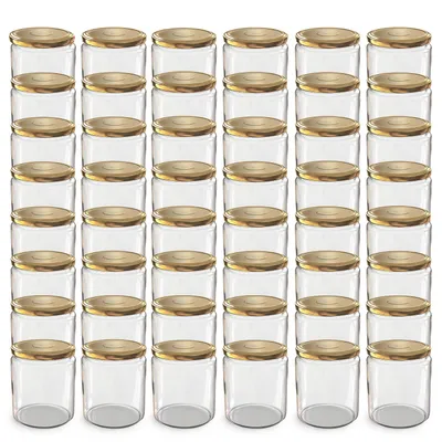 Produktbild von Oputec 48x 405 ml Einmachgläser mit Schraubdeckel Gold – Perfekt für Konfitüren, Vorratsgläser mit Deckel ideal als Marmeladengläser und Schraubgläser