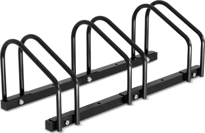 Obrázok produktu pre Clanmacy stojan na 3 bicykle, 70,5x32x26cm, z pozinkovanej ocele, stojan na bicykle, možnosť montáže na podlahu/stenu, pre šírku pneumatík 3,5 - 5,5 cm, čierny