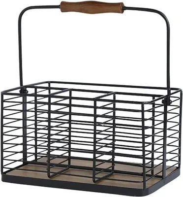 Produktbild von Küchenorganizer für Küchenutensilien und Gewürzsysteme - Metall Besteckhalter mit Holzgriff, Schwarz