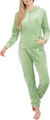 Produktbild von Basisstoff Kitten Damen Jumpsuit Teddy Fleece Grün Gr. M
