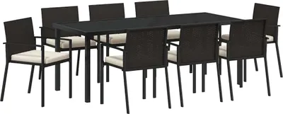 Produktbild von vidaXL Garten Essgruppe 9 stk. Schwarz Pulverbeschichteter Stahl