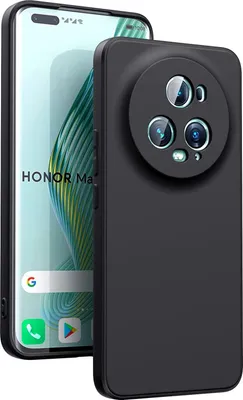 A black silicone phone case is shown next to a smartphone.