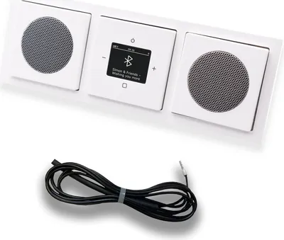 Produktbild von Busch Jäger DAB+ Unterputz Bluetooth Radio Set 8217U-101 inkl. 2x Lautsprecher im 3 fach Rahmen in FUTURE Linear Studioweiß inkl. 0,9m EBROM Wurfantenne 8217U - 8217 U - 8217 U-101
