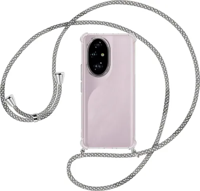 Produktbild von Handykette Backcover-Schutzhülle mit Band (Metall silberfarben) für Honor 200 Pro - weiß/grau kariert