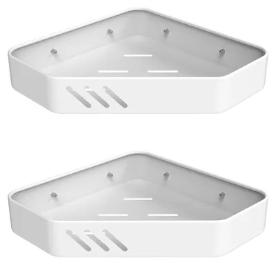 Image de Ibergrif M34034W : Étagère de douche sans perçage, pour coin, lot de 2. Organisateur de salle de bain en acier inoxydable