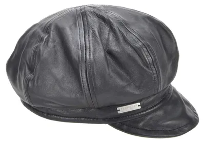 Image de Casquette ballon Seeberger en cuir lisse véritable, noire, taille M