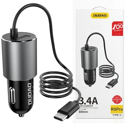 Produktbild von Dudao USB KFZ-Ladegerät mit integriertem Kabel USB Typ C 3,4 A schwarz (R5Pro T)