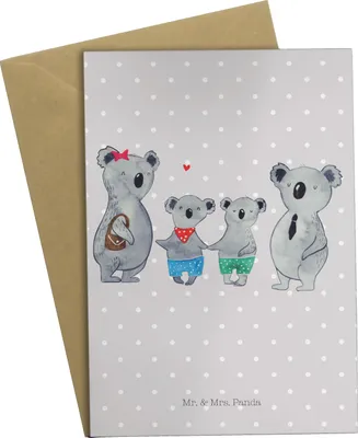 Produktbild von Mr. & Mrs. Panda Grußkarte Koala Familie zwei - Grau Pastell - Geschenk, hochzeitskarten, Muttertag, osterkarte, Koalabär, weihnachtskarten, osterkarten, einladungskarten