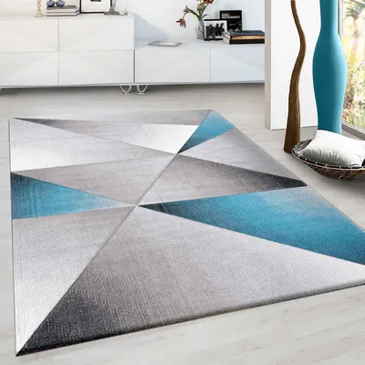 Image de Tapis design Moderne Géométrique Gris Noir Turquoise Chiné, Dimensions:120 x 170 cm