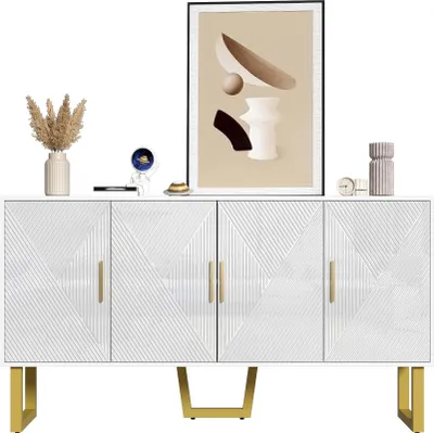 Immagine prodotto di Credenza Fortuna Lai 150 cm con ante lucide e maniglie dorate, design a 4 ante, bianco