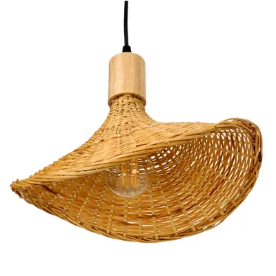 Produktbild von Boho Bambus Hängelampe 33cm E27 Beige/Schwarz
