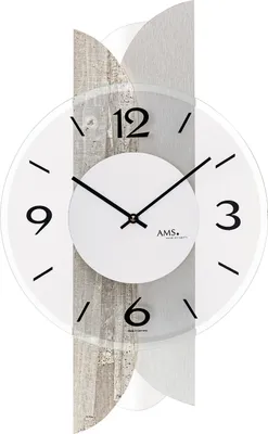 Produktbild von AMS W9668 Wanduhr mit Betonstruktur-Holzgehäuse und Aluminium-Auflage