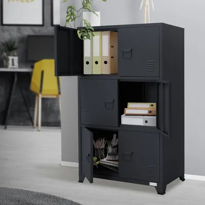 Immagine prodotto di ML-Design schedario 75x40x120 cm, antracite, acciaio, mobile da ufficio a 4 gambe, armadietto in metallo 6 ante